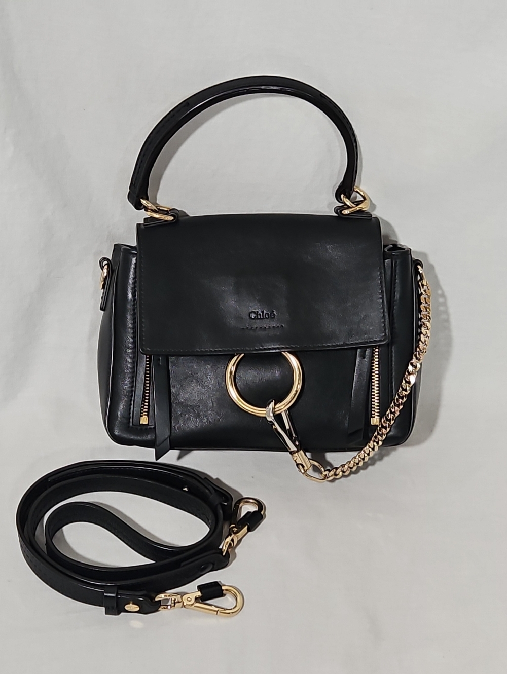 Chloe Faye Day Bag Mini Black Leather Hangbag Purse Shoulder Strap Crossbody